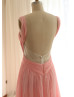 Sexy Open Back Pink Ruching Chiffon Long Prom Dress